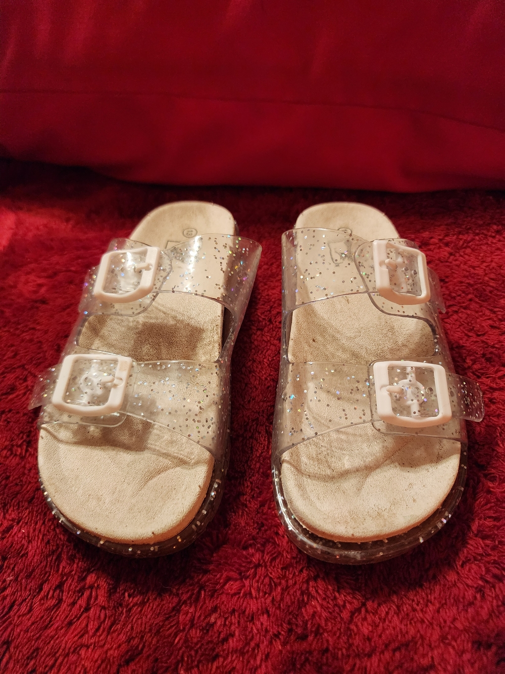 Clear Glitter Double-Buckle Slide Sandals girls